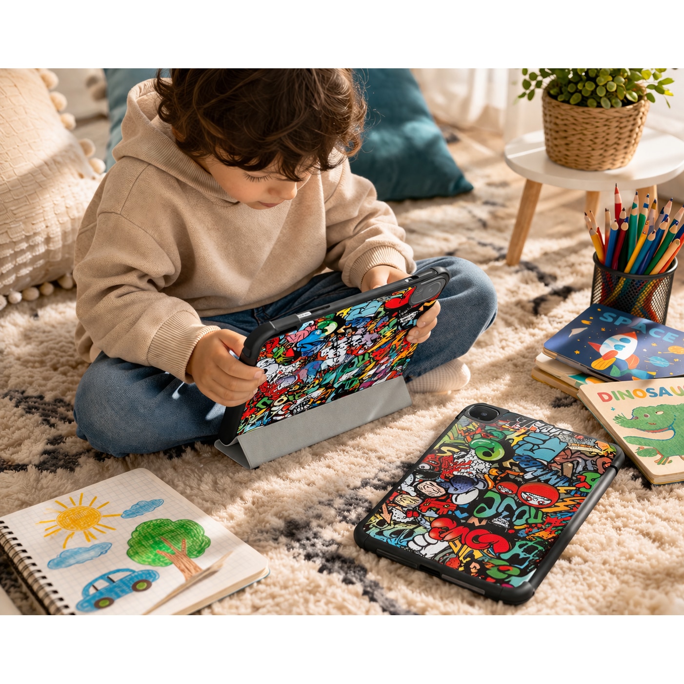 Husa tableta StandPro pentru Lenovo Tab P12, Protectie 360°, Carcasa Rigida, Piele ECO, Anti-soc si Anti-zgarieturi, Street Style Paint