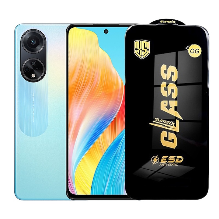 Folie de Protectie pentru Oppo A98, Cyrax, Sticla Securizata ESD, Margini Negre, Rezistenta la Zgirieturi, Antistatica, 0.35 mm, Transparenta
