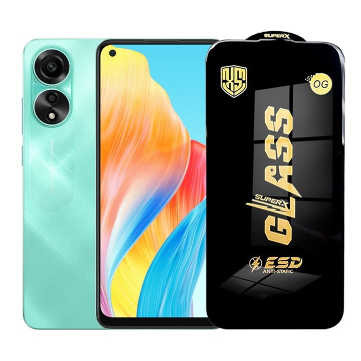 Folie de Protectie pentru Oppo A78, Cyrax, Sticla Securizata ESD, Margini Negre, Rezistenta la Zgirieturi, Antistatica, 0.35 mm, Transparenta