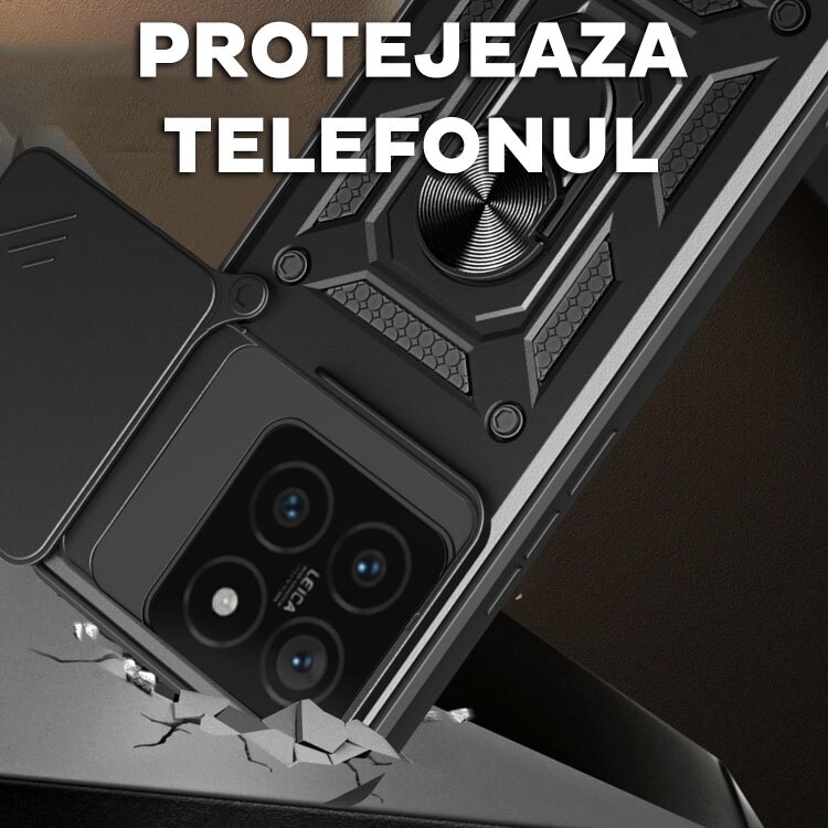 Husa pentru Xiaomi 17 DaDen® Hybrid Armor Kickstand, Slider Camera, Antisoc, Protectie Superioara, Negru