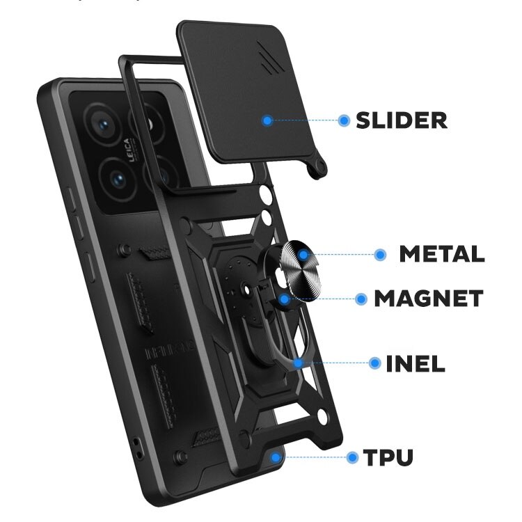 Husa pentru Xiaomi 17 DaDen® Hybrid Armor Kickstand, Slider Camera, Antisoc, Protectie Superioara, Negru