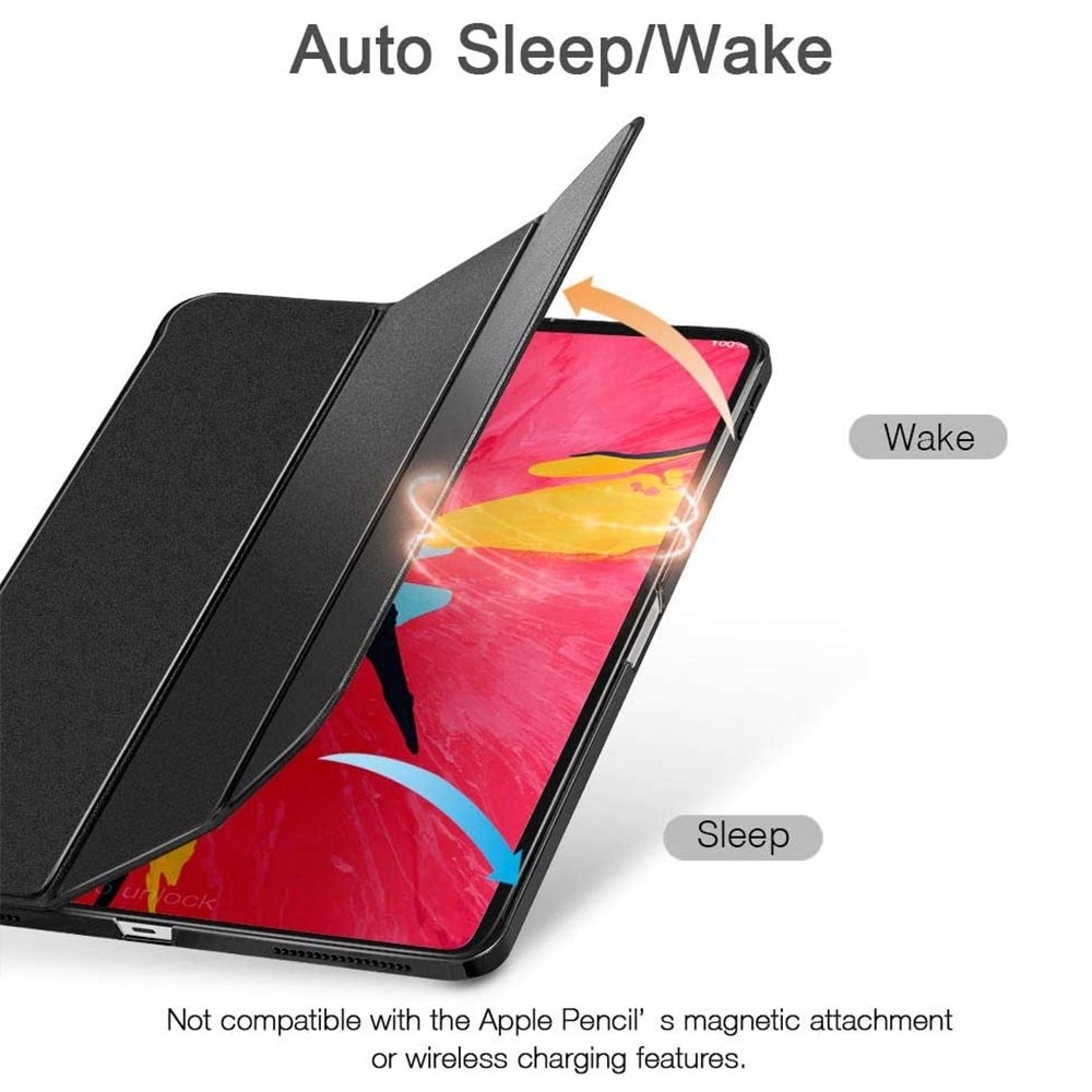 Husa magnetica compatibila cu iPad Pro 12.9 (3. generatie) K0345-0723-CJ-xw8064, atasare magnetica, compatibila Apple Pencil cu incarcare wireless, functie auto sleep/wake, suport triunghiular, negru