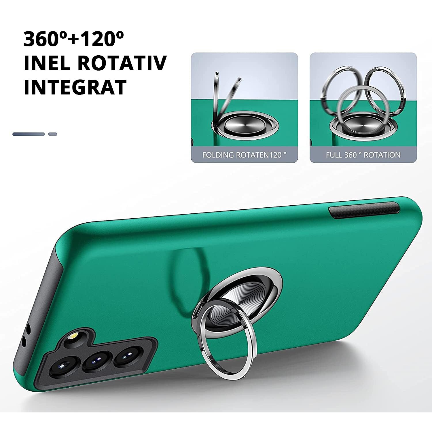 Husa pentru Samsung Galaxy S21 Plus, MobileSmart, Hibrid Antisoc, Inel Rotativ 360° Magnetic pentru Suport Auto, Verde