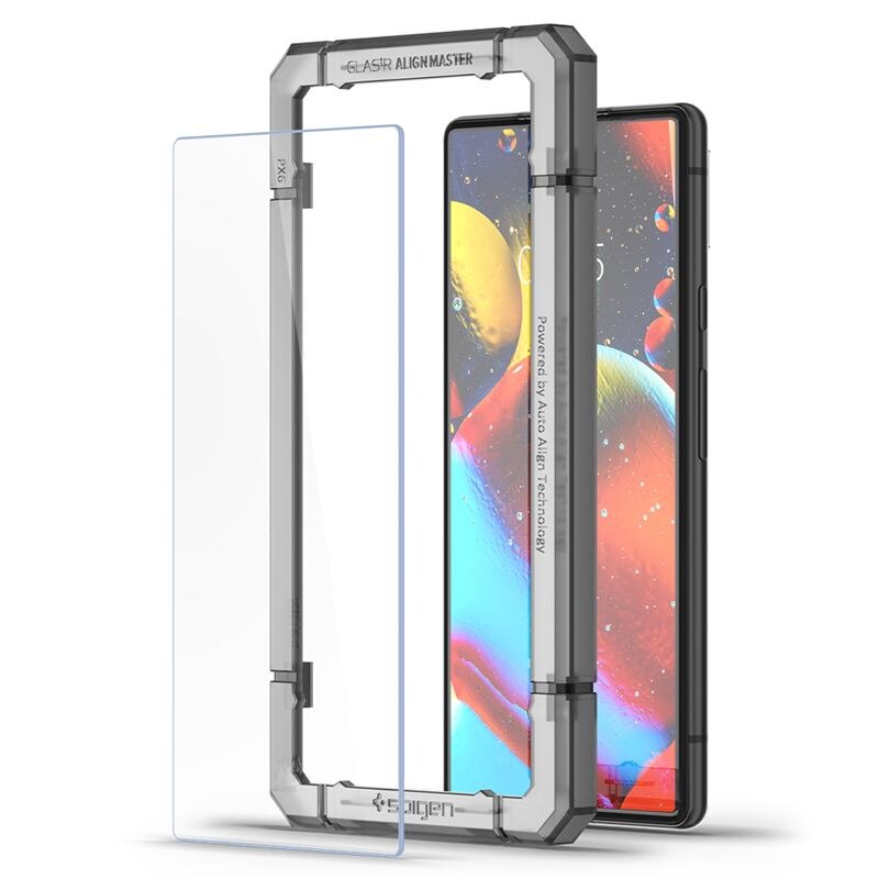 Set 2 folii sticla cu sistem de montare Case friendly Spigen ALM Glass compatibil cu Google Pixel 6