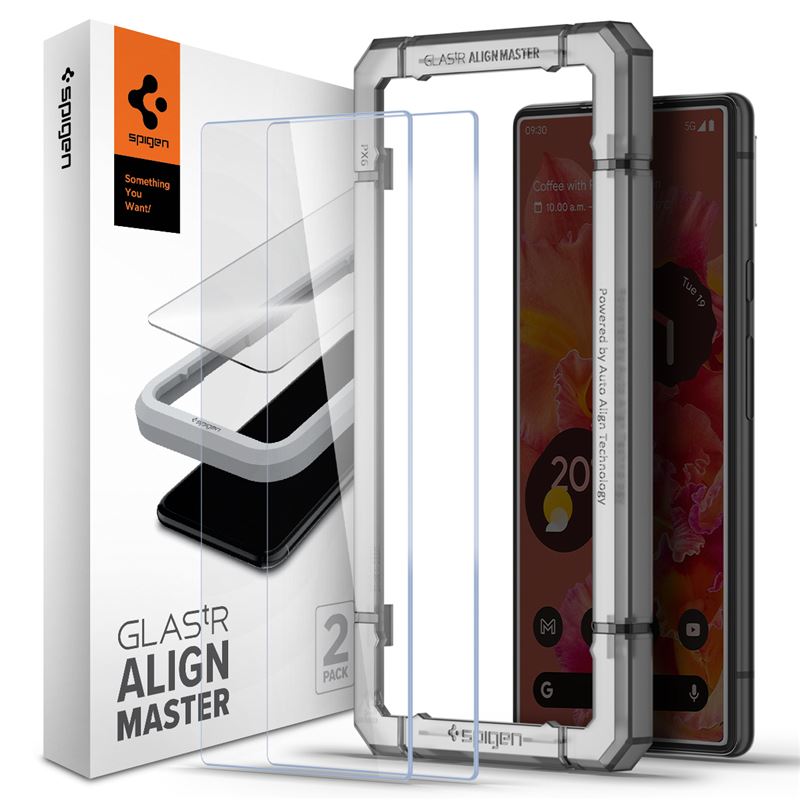 Set 2 folii sticla cu sistem de montare Case friendly Spigen ALM Glass compatibil cu Google Pixel 6