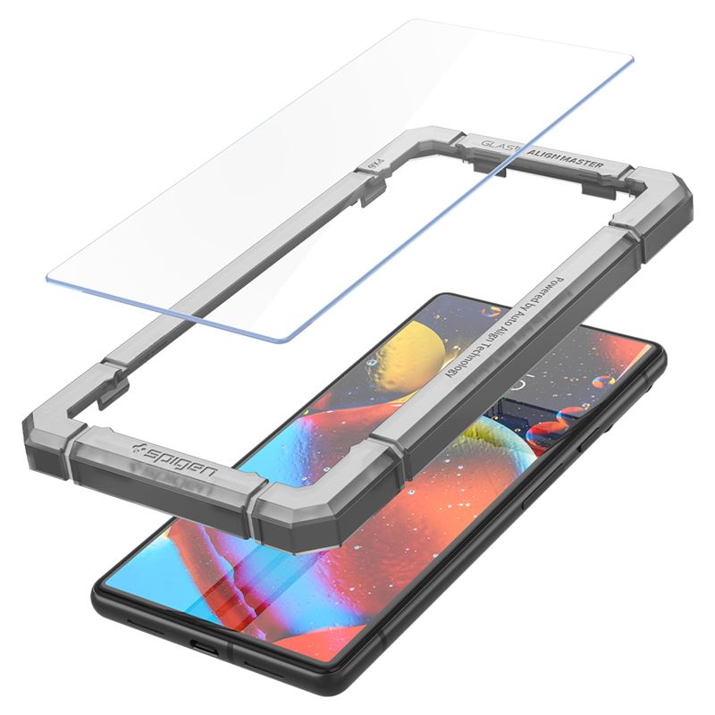 Set 2 folii sticla cu sistem de montare Case friendly Spigen ALM Glass compatibil cu Google Pixel 6
