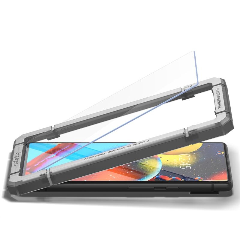 Set 2 folii sticla cu sistem de montare Case friendly Spigen ALM Glass compatibil cu Google Pixel 6