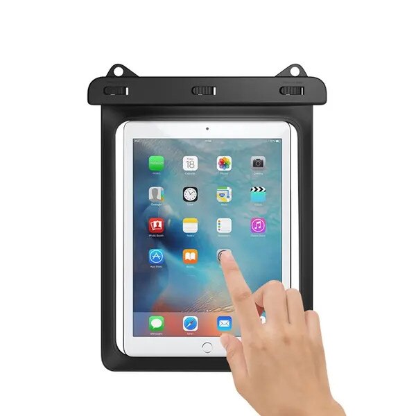 Husa impermeabila pentru tableta VITERRA.4-25CDCJ-K0232-260829-6830, IPX8, din PVC, pentru tablete pana la 12 inch, functie touchscreen si butoane subacvatice, negru/transparent, 21.6 x 29 x 1 cm