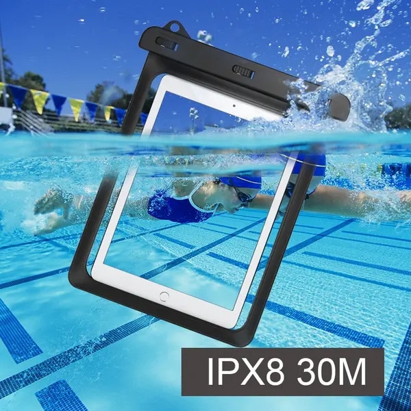 Husa impermeabila pentru tableta VITERRA.4-25CDCJ-K0232-260829-6830, IPX8, din PVC, pentru tablete pana la 12 inch, functie touchscreen si butoane subacvatice, negru/transparent, 21.6 x 29 x 1 cm