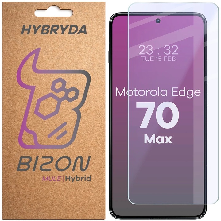 Folie sticla hibrid Bizon Hybrid Mule compatibila cu Motorola Edge 70 Max, Transparent