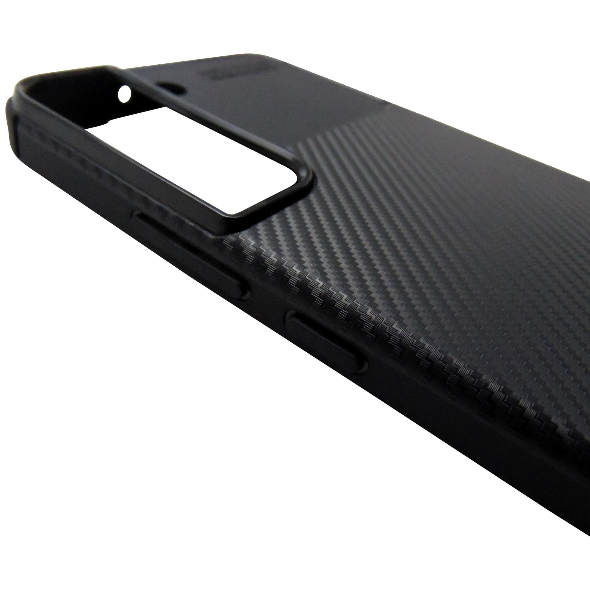 Husa spate Auto Focus aspect Carbon silicon neagra pentru Samsung Galaxy S22 5G
