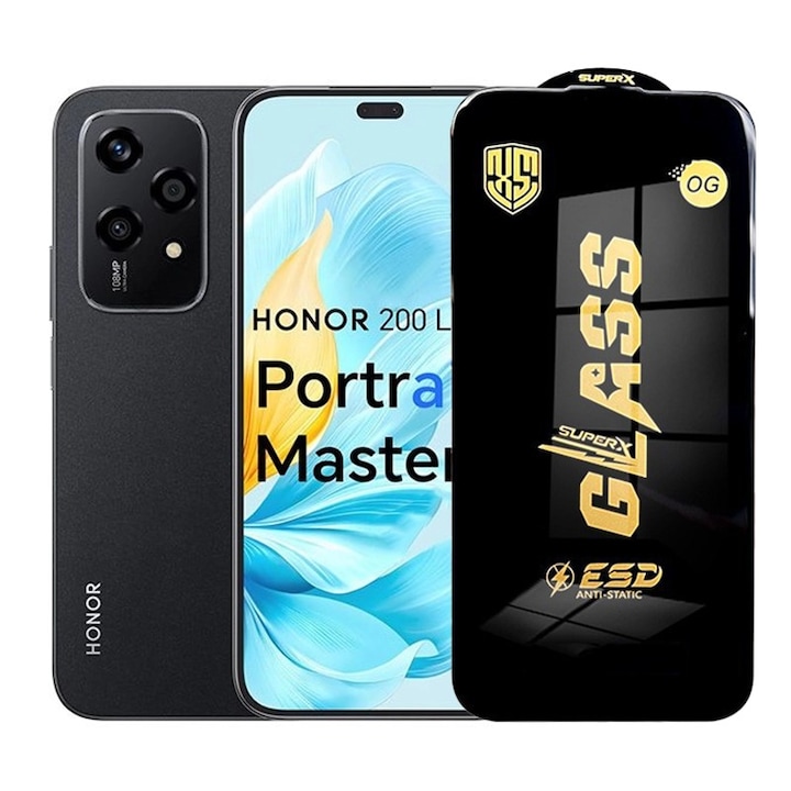 Folie de Protectie pentru Honor 200 Lite, Cyrax, Sticla Securizata ESD, Margini Negre, Rezistenta la Zgirieturi, Antistatica, 0.35 mm, Transparenta