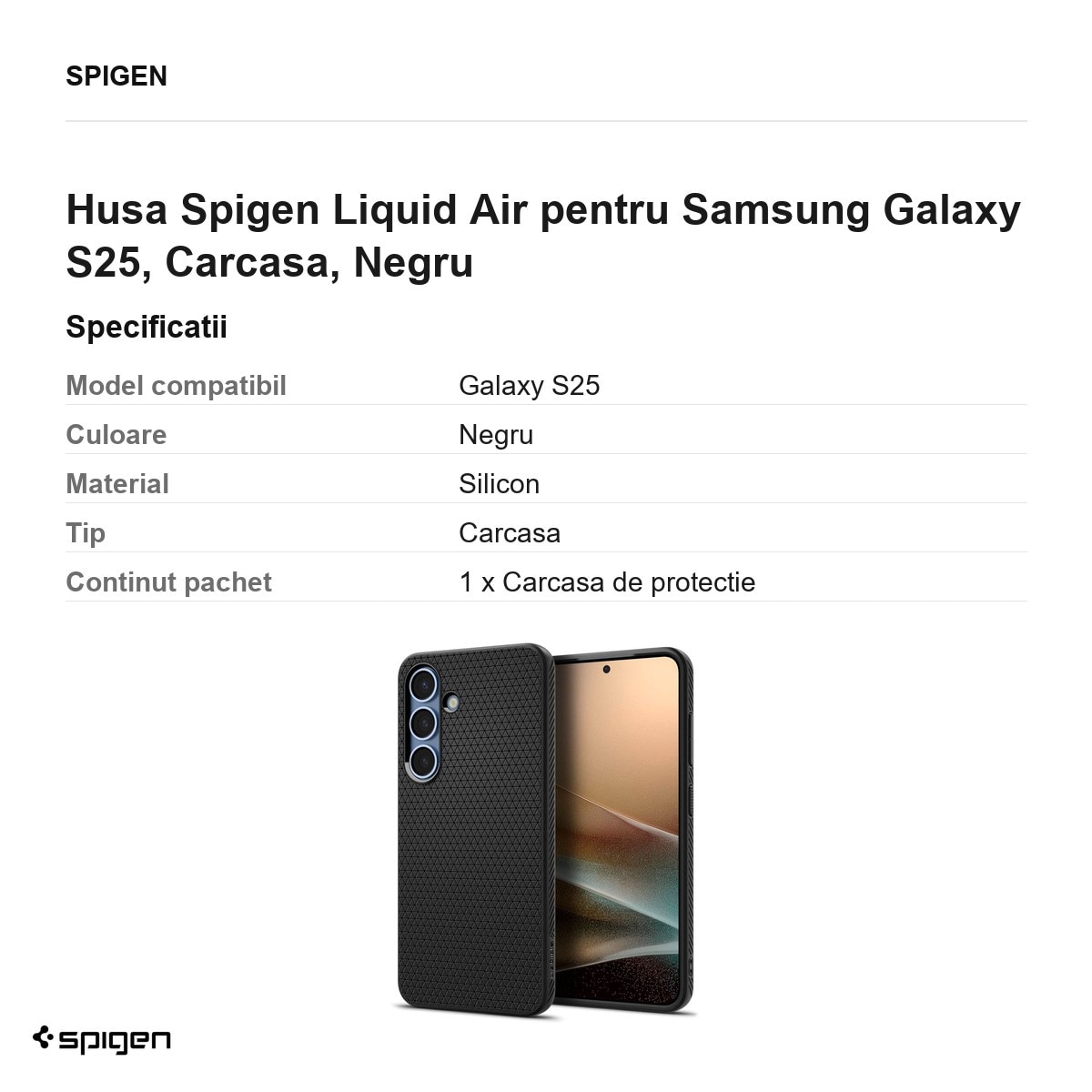 Husa Spigen Liquid Air pentru Samsung Galaxy S25, Carcasa, Negru