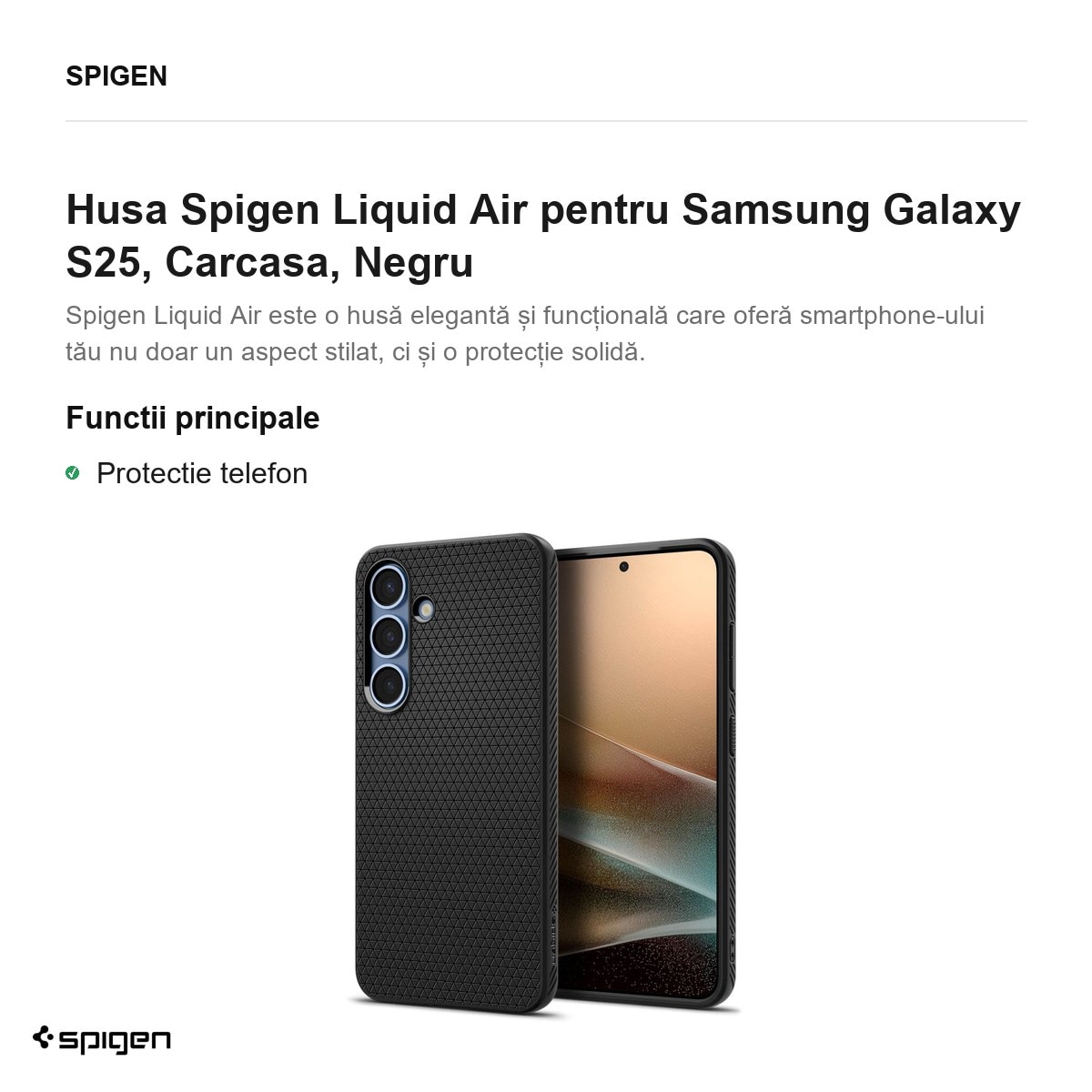 Husa Spigen Liquid Air pentru Samsung Galaxy S25, Carcasa, Negru