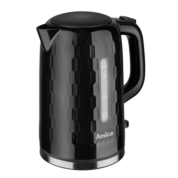 Fierbator de apa Amica KM3010, 1.7 l, 2200 W, Controler Strix, Suport pivotant la 360, Filtru anticalcar detasabil (Negru)