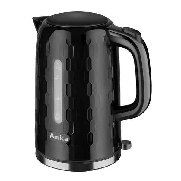 Fierbator de apa Amica KM3010, 1.7 l, 2200 W, Controler Strix, Suport pivotant la 360, Filtru anticalcar detasabil (Negru)