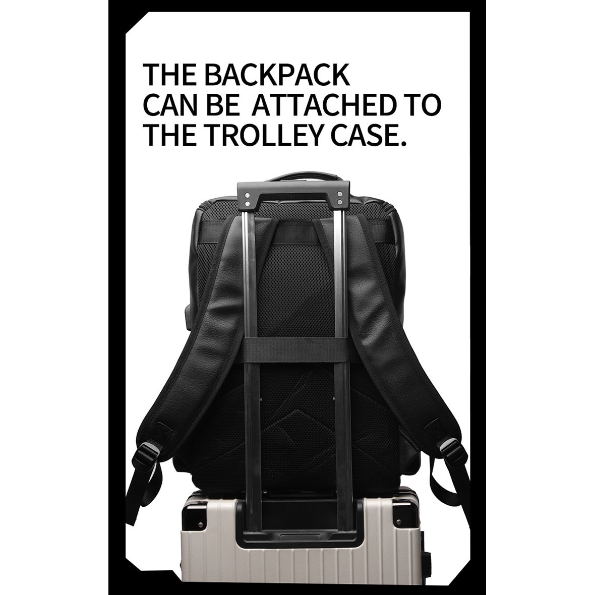 SasurLiLi, rucsac din piele PU cu port USB si compartiment pentru laptop 15,6 inch, negru