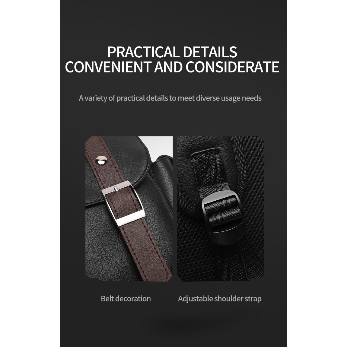 SasurLiLi, rucsac din piele PU cu port USB si compartiment pentru laptop 15,6 inch, negru