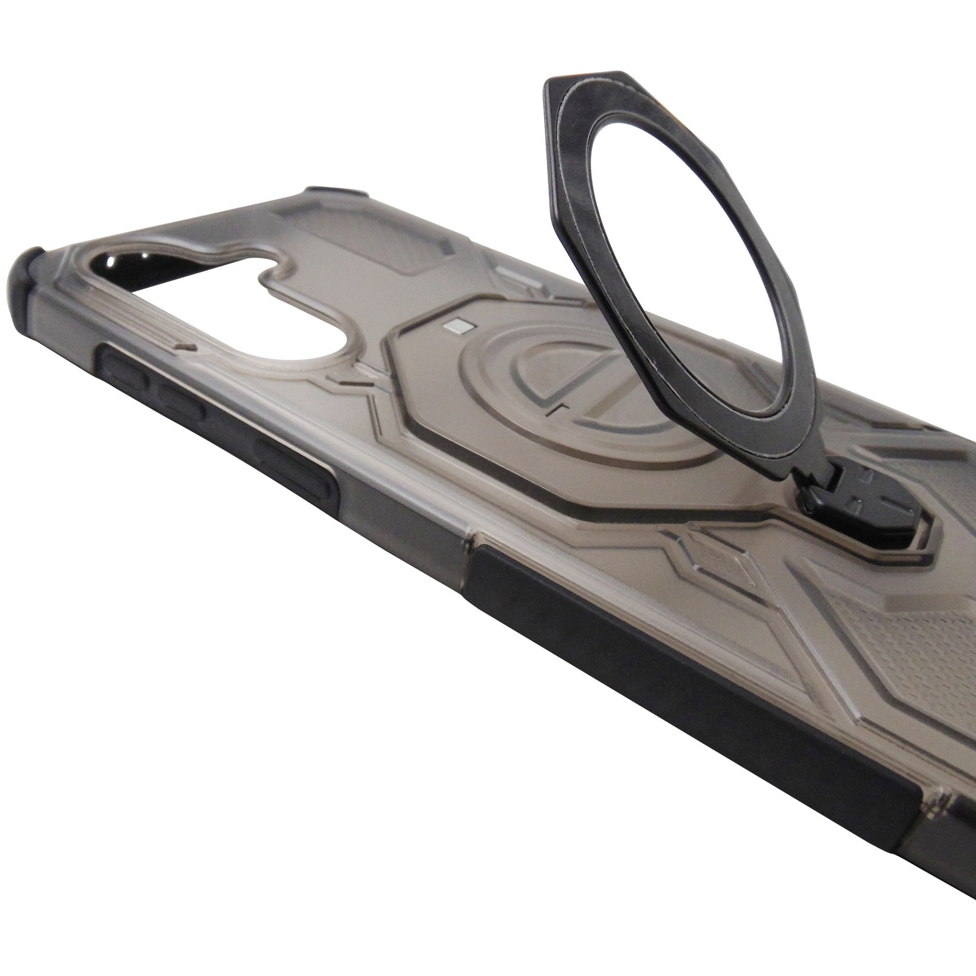 Husa spate Carbon Shield Pro cu inel si stand, TPU negru, PC fumuriu semitransparent, pentru Samsung Galaxy A37 5G