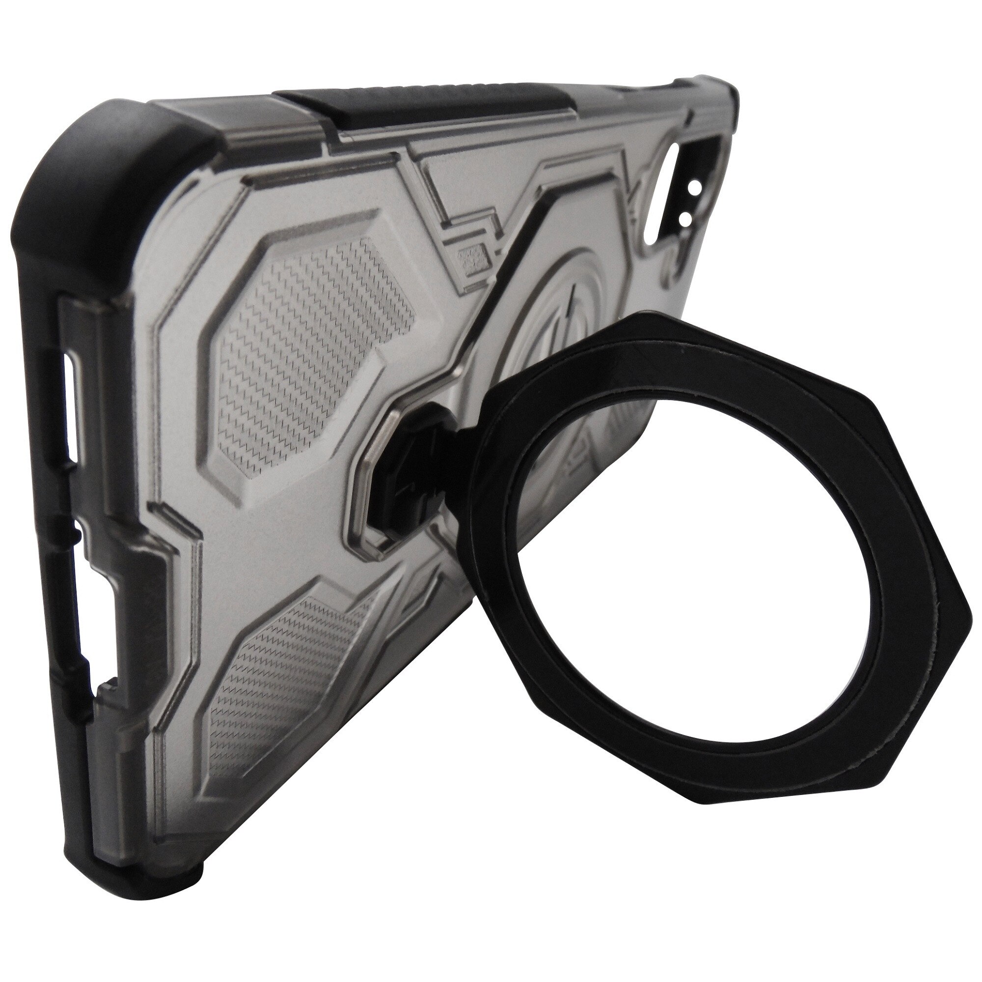 Husa spate Carbon Shield Pro cu inel si stand, TPU negru, PC fumuriu semitransparent, pentru Samsung Galaxy A37 5G