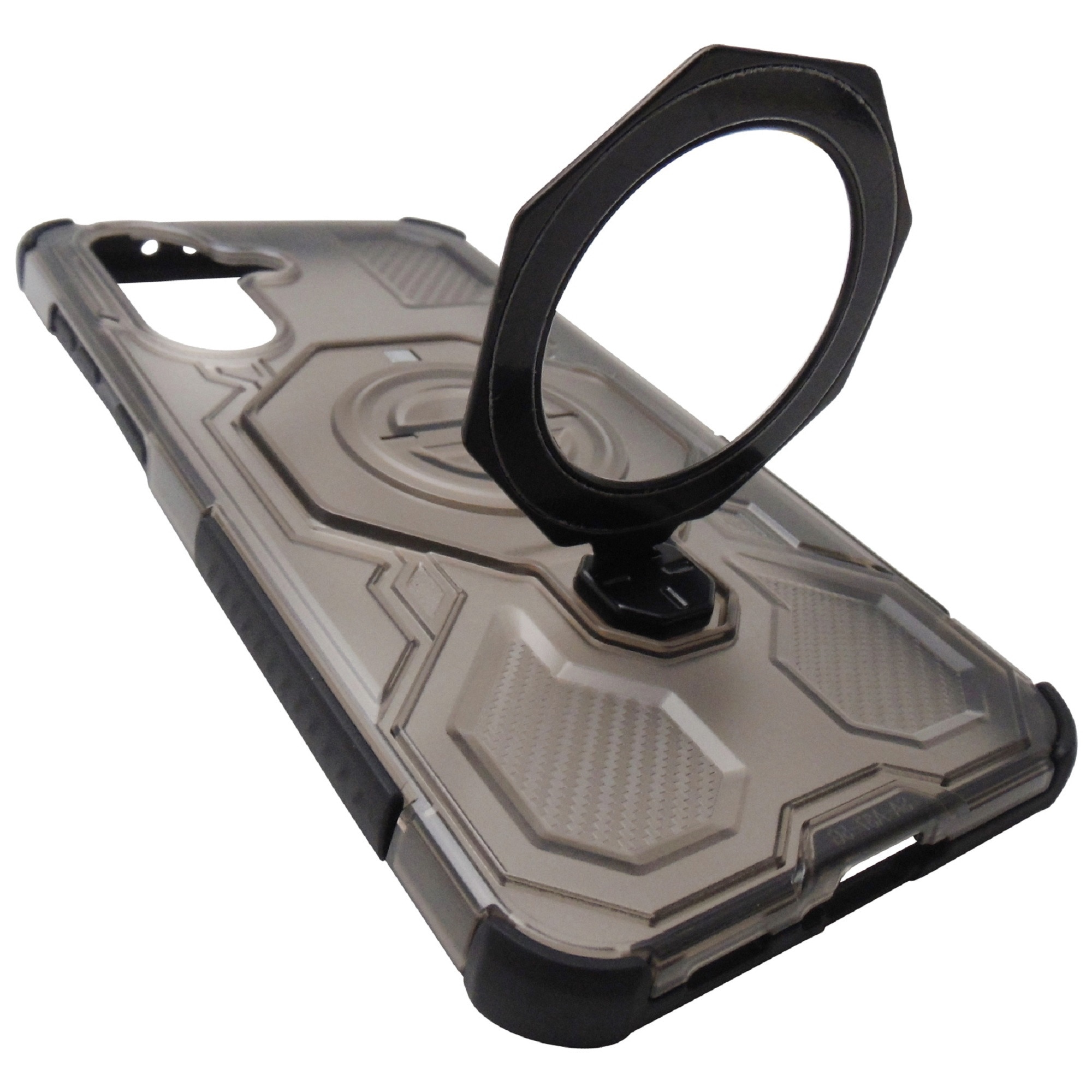 Husa spate Carbon Shield Pro cu inel si stand, TPU negru, PC fumuriu semitransparent, pentru Samsung Galaxy A37 5G