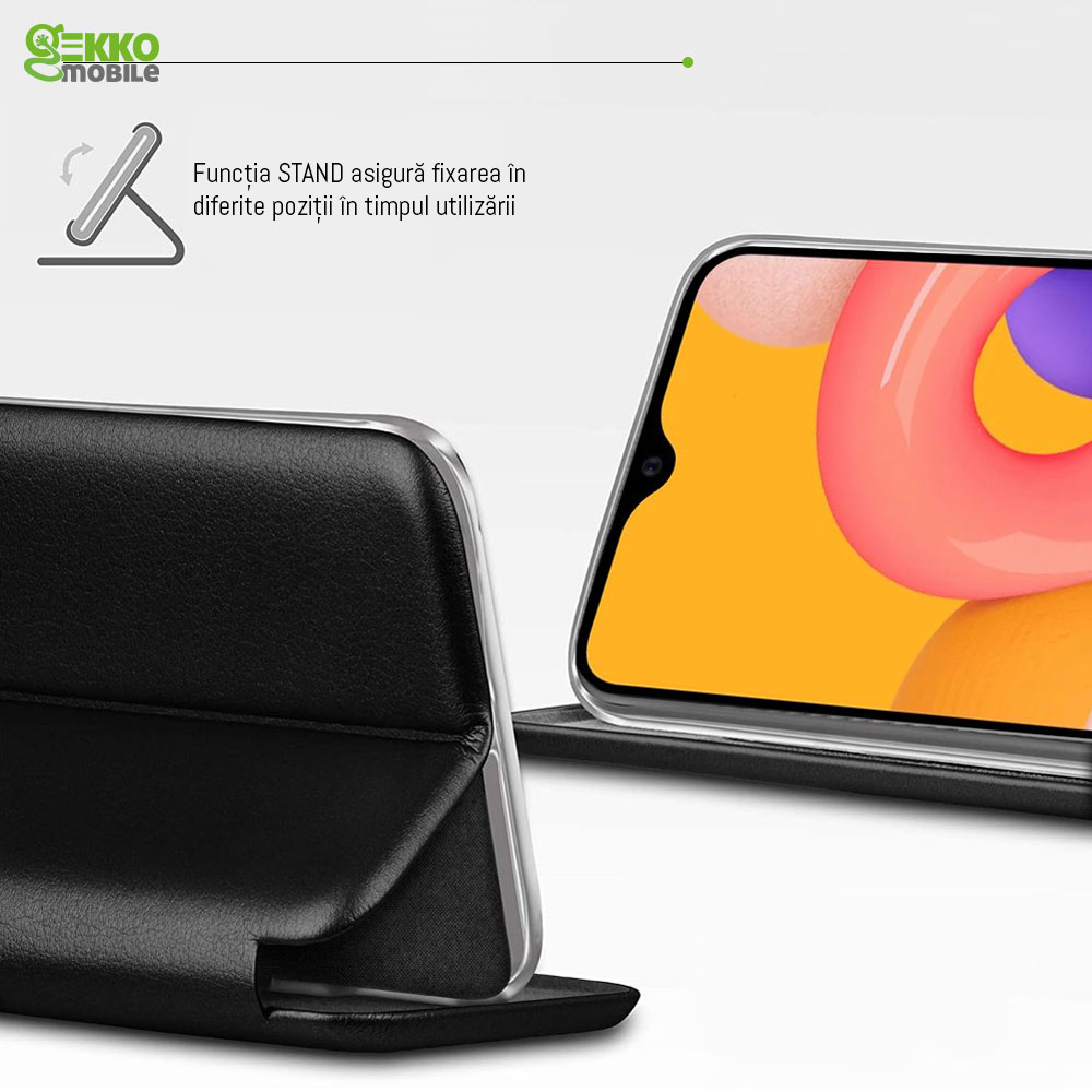 Husa pentru Samsung M12 - tip carte, inchidere magnetica, Gekko Elegance - NEAGRA