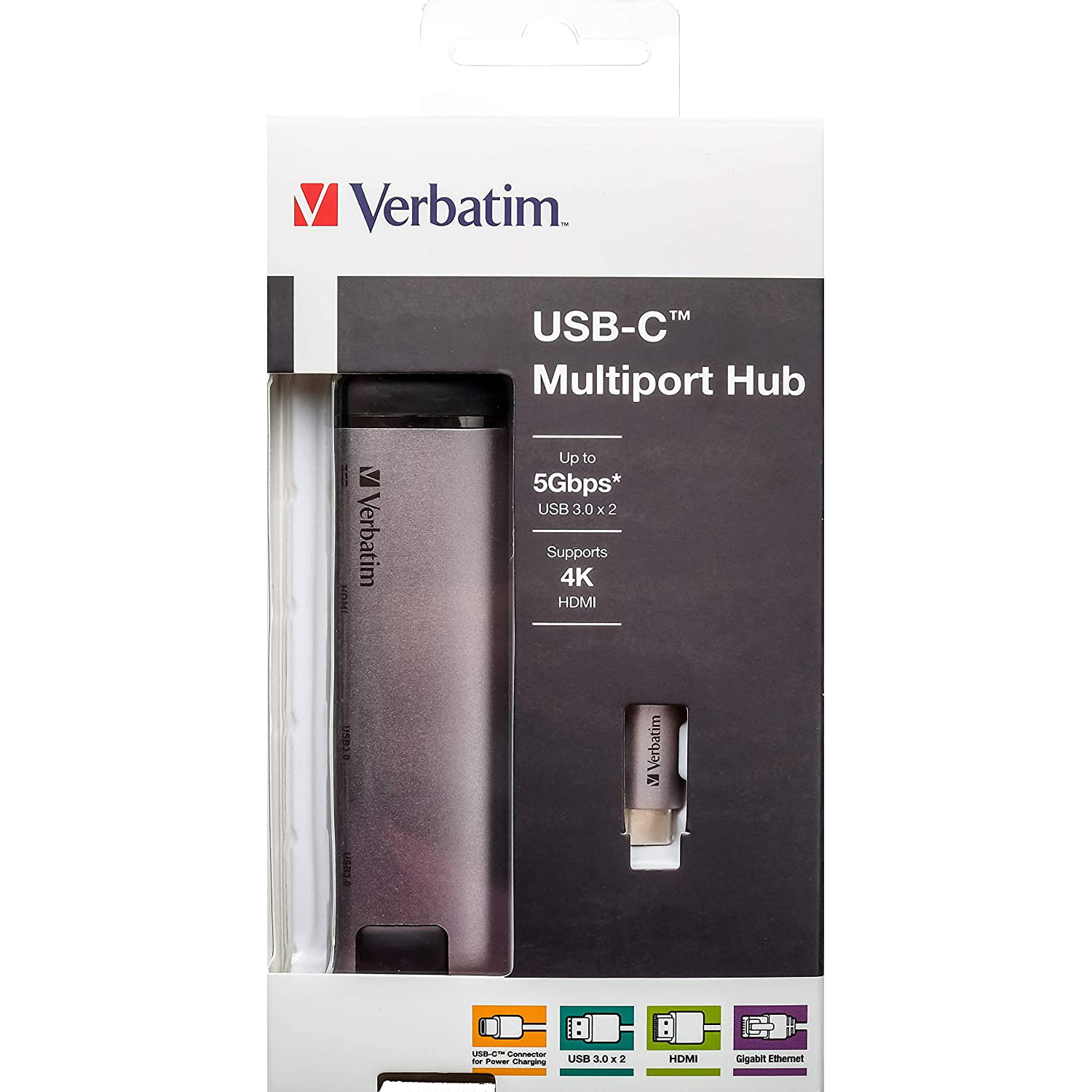 Hub Multi-Port Verbatim, 4K HDMI, USB 3.0 / Type C, RJ-45, Silver