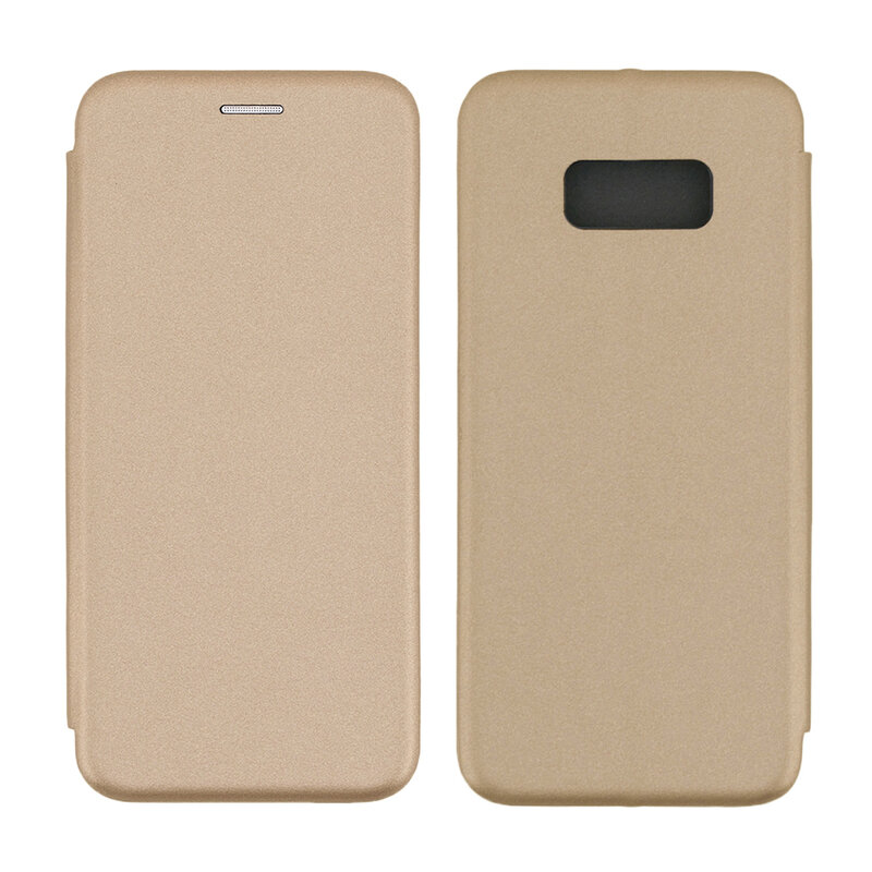 Husa Magnetic Book pentru Huawei P20 Lite cu buzunar interior predestinat cardurilor, Gold