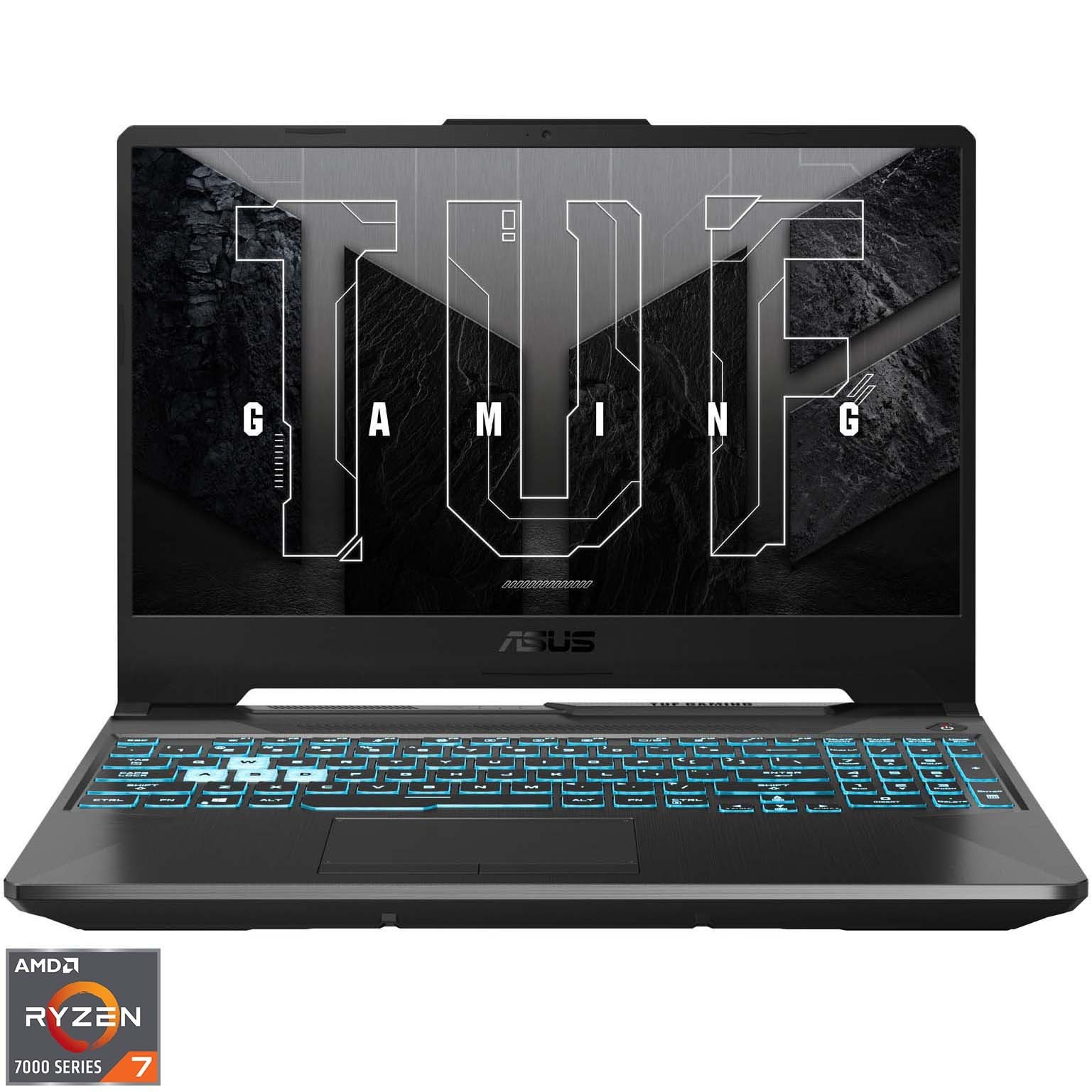 Laptop Gaming ASUS TUF A15 cu procesor AMD Ryzen™ 7 7445HS pana la 4.70 GHz, 15.6'', Full HD, 144Hz, IPS, 16GB DDR5 RAM, 1TB SSD, NVIDIA® GeForce RTX™ 3050 4GB GDDR6, No OS, Graphite Black