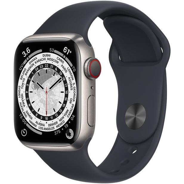 Ceas Smartwatch Apple Watch Series 7, GPS + Cellular, 45mm Titanium Case, Midnight Sport Band