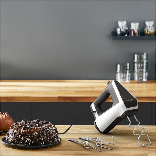 Mixer de mana Krups GN 6021 3 Mix 6000, 600 W, 5 viteze, Turbo, Carlige aluat, Teluri otel (Alb)