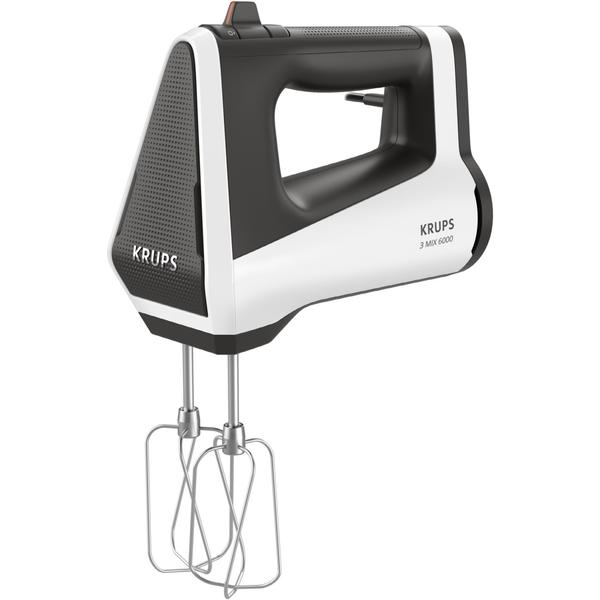 Mixer de mana Krups GN 6021 3 Mix 6000, 600 W, 5 viteze, Turbo, Carlige aluat, Teluri otel (Alb)