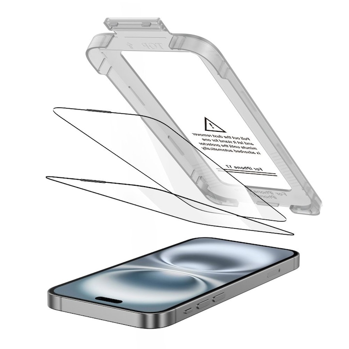 Set 2 folii protectie Tech-Protect Quick Set Plus compatibil cu iPhone 17, Kit instalare inclus, Negru