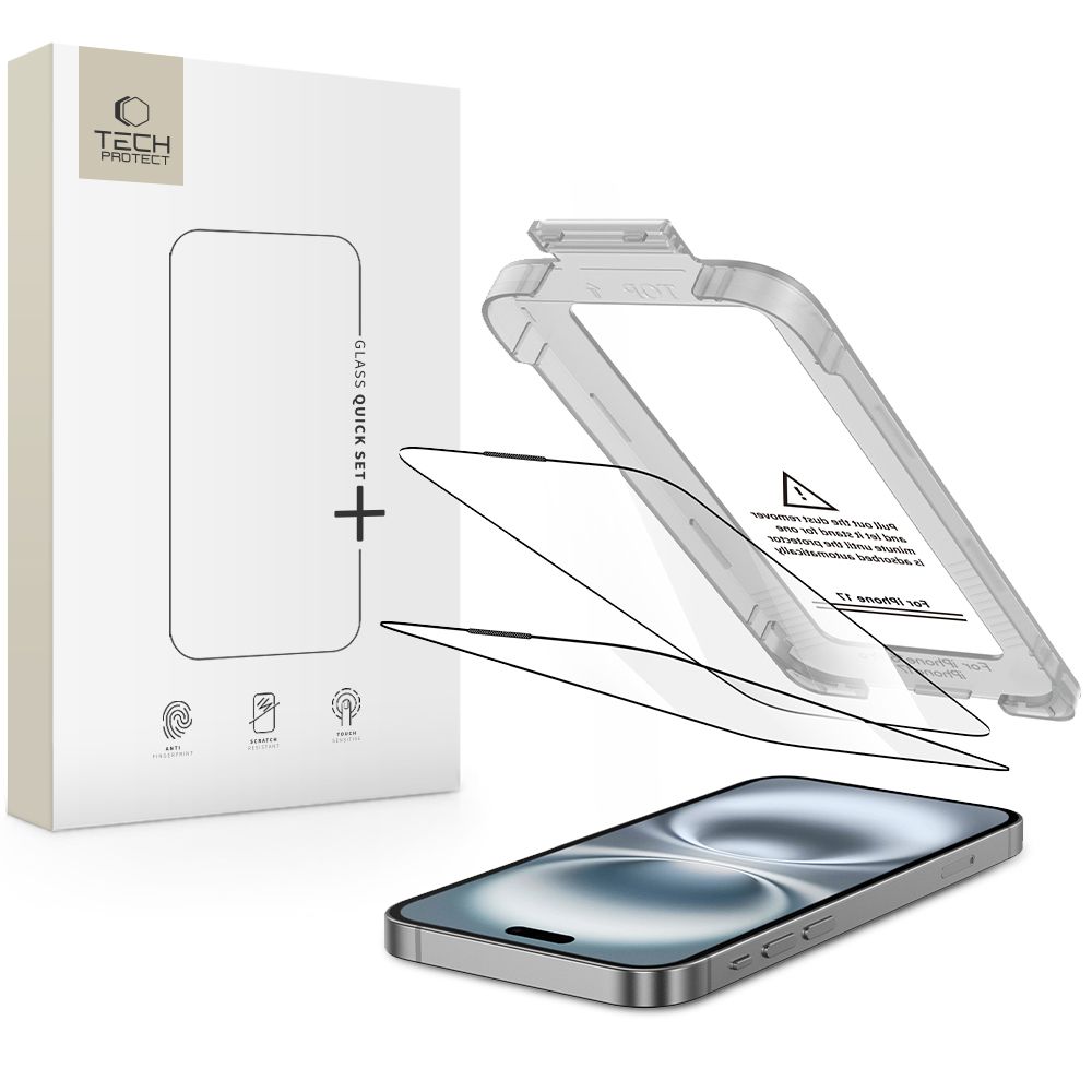 Set 2 folii protectie Tech-Protect Quick Set Plus compatibil cu iPhone 17, Kit instalare inclus, Negru