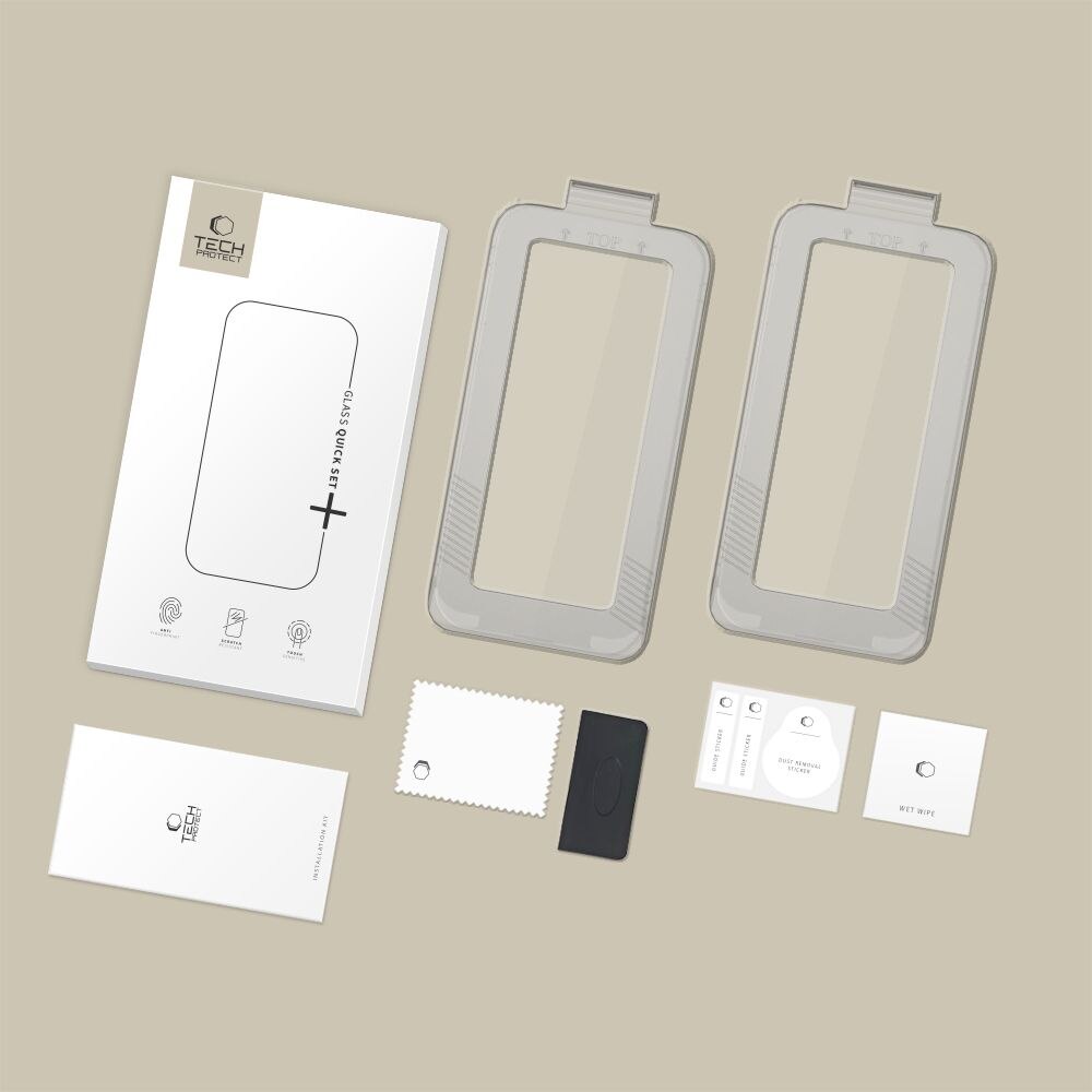Set 2 folii protectie Tech-Protect Quick Set Plus compatibil cu iPhone 17, Kit instalare inclus, Negru