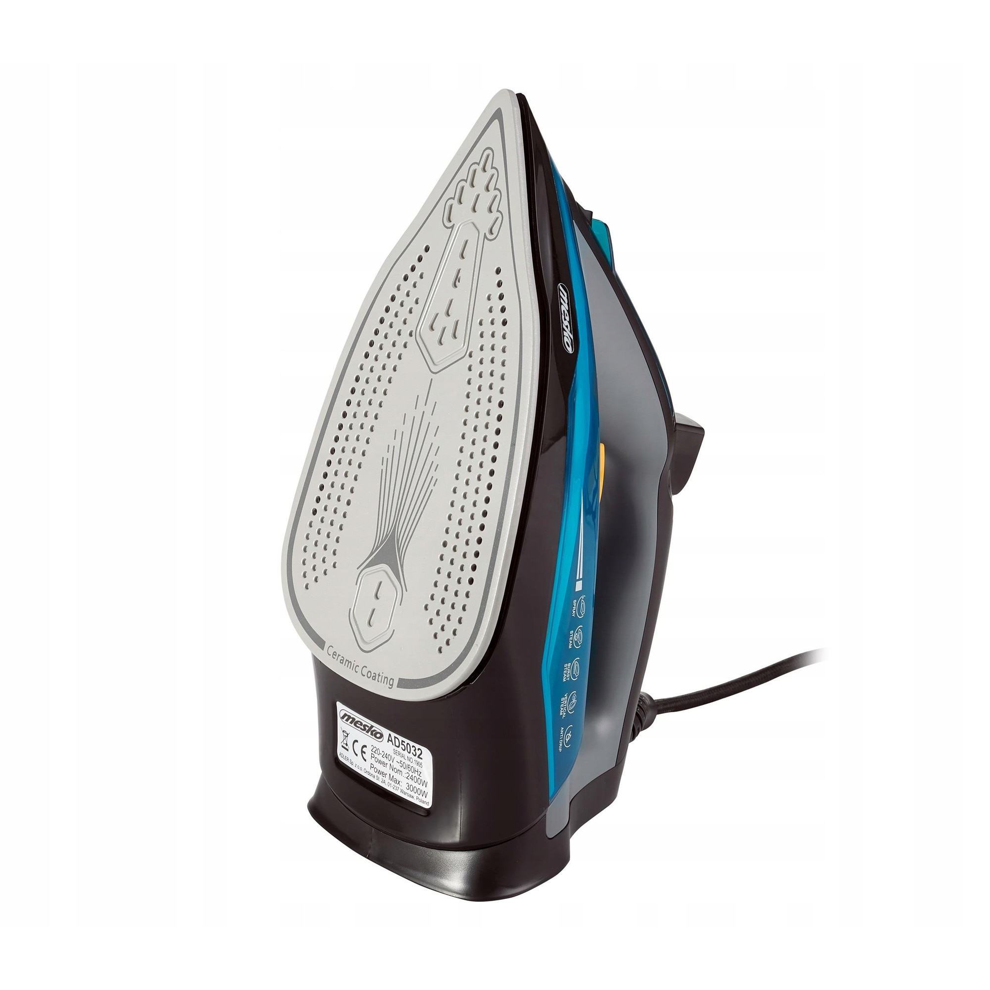 Fier de calcat cu abur Mesko Home MS 5041, 3000W, ceramic, 350ml, 28x12x14cm