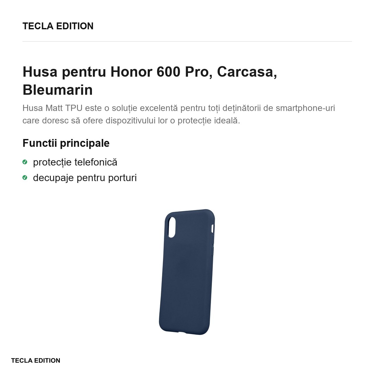 Husa Matt TPU pentru Honor 600 Pro, Carcasa, Bleumarin