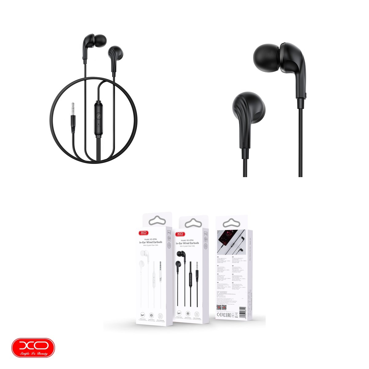 Casti XO cu fir EP86 jack 3, 5 mm, cablu 1.2m, Negru
