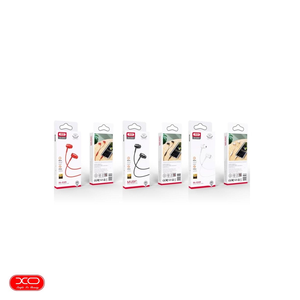 Casti XO cu fir EP57 jack 3, 5 mm, cablu 1.2m, Alb