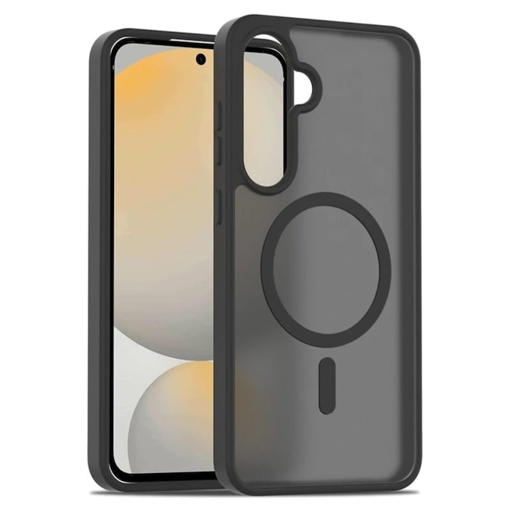 Husa Magnetica Pentru Samsung Galaxy S24, PC + TPU Premium, Anti-Amprenta Instant, Compatibila Incarcare Wireless, Protectie Antishock, Soft Touch, Anti-Alunecare, Design Slim Elegant, Negru Transparent