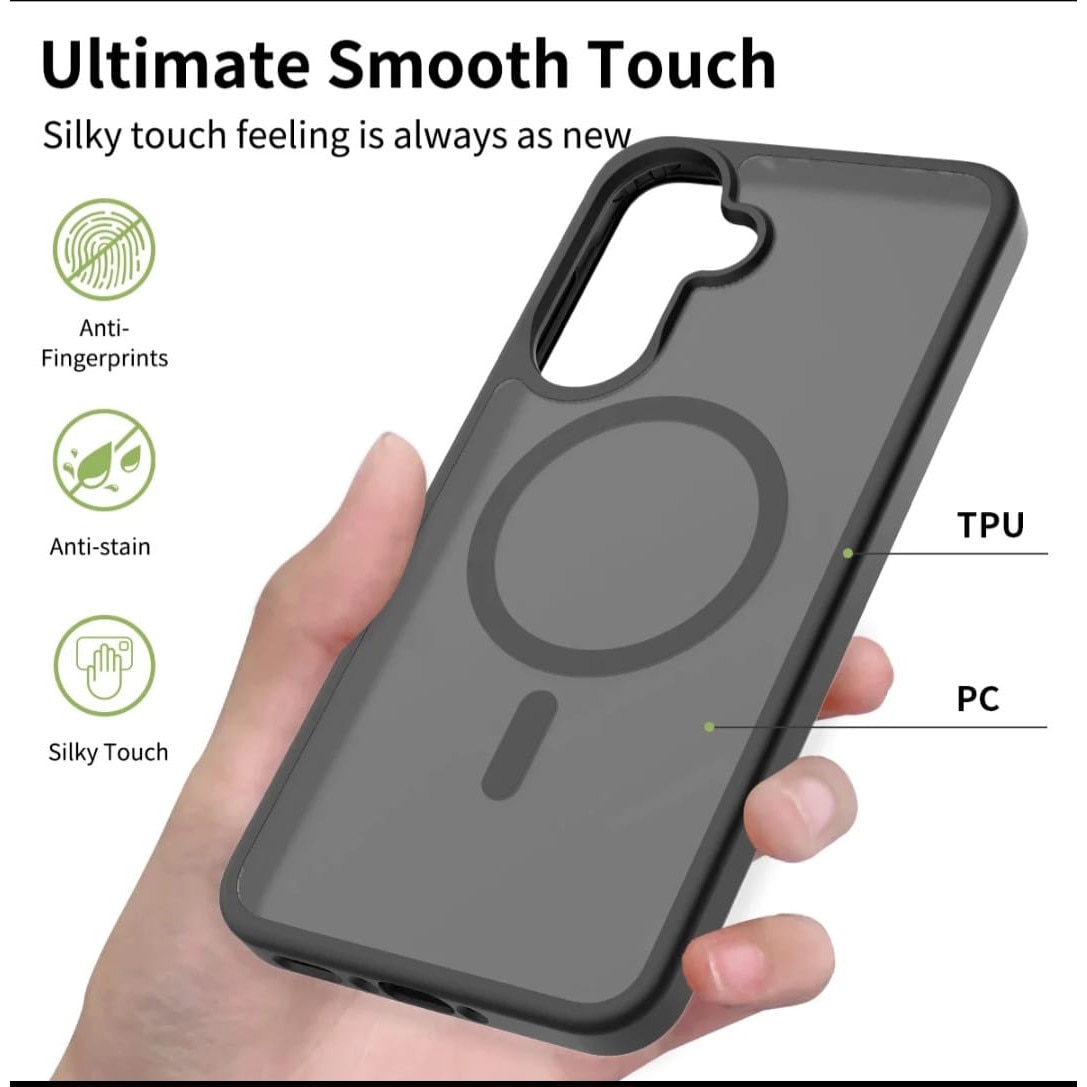 Husa Magnetica Pentru Samsung Galaxy S24, PC + TPU Premium, Anti-Amprenta Instant, Compatibila Incarcare Wireless, Protectie Antishock, Soft Touch, Anti-Alunecare, Design Slim Elegant, Negru Transparent