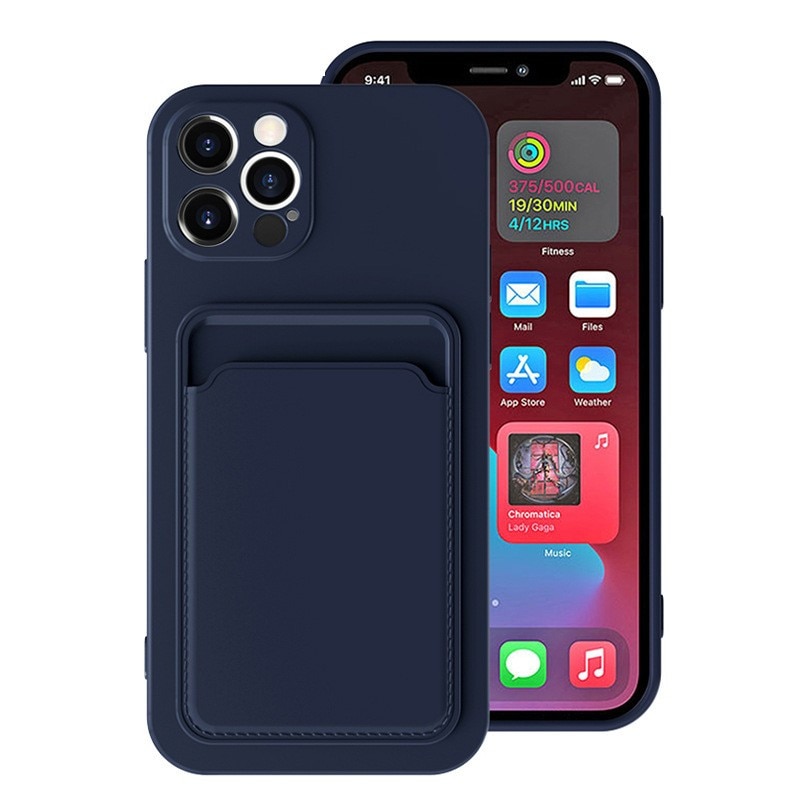 Husa protectie Flippy cu suport card compatibila cu Apple iPhone 13 Pro Max Albastru Inchis