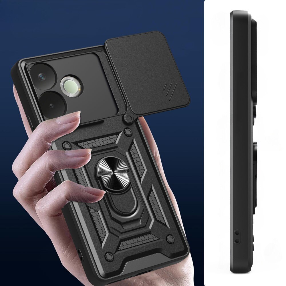 Husa telefon Oppo A5 Pro 5G, XGSM, CamShield Slide, neagra, cu suport integrat si manere pentru deget