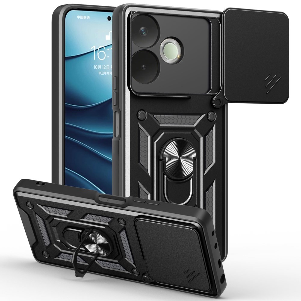 Husa telefon Oppo A5 Pro 5G, XGSM, CamShield Slide, neagra, cu suport integrat si manere pentru deget