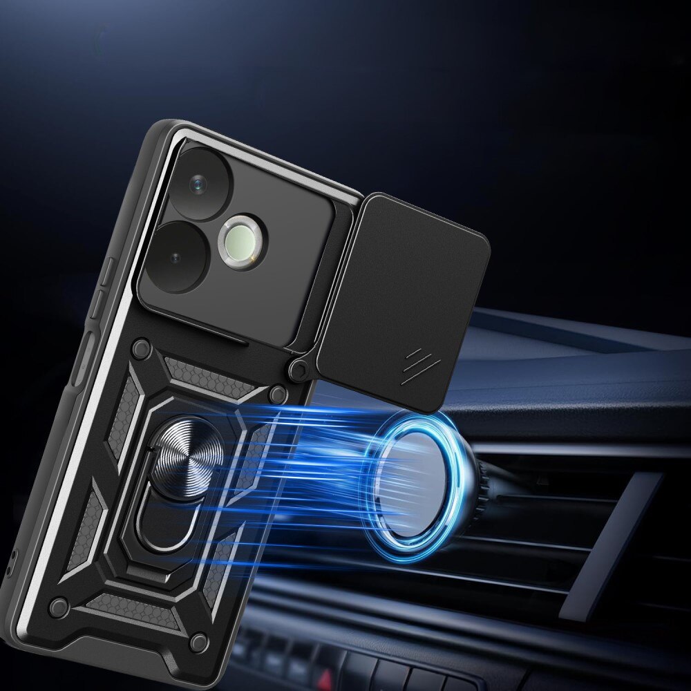 Husa telefon Oppo A5 Pro 5G, XGSM, CamShield Slide, neagra, cu suport integrat si manere pentru deget