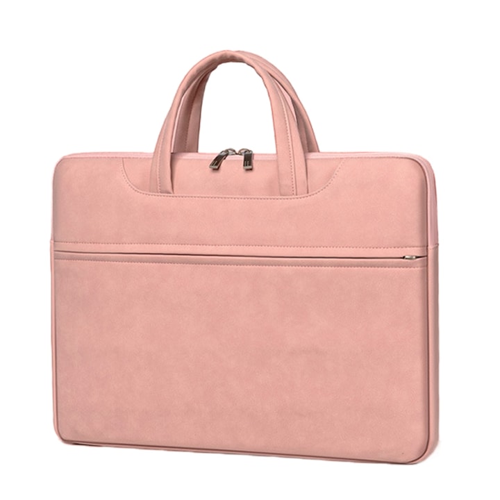 Geanta laptop HERUSI, piele PU, multifunctionala, verde-gri-roz-albastru, 33x24x3 cm