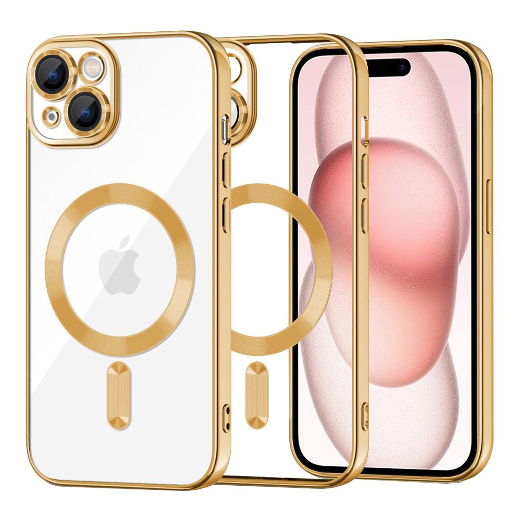Husa Metallic MagSafe pentru Apple iPhone 15, Protectie completa, Design Trendy, Luxury Perfect Fit, Incarcare Magnetica, Auriu
