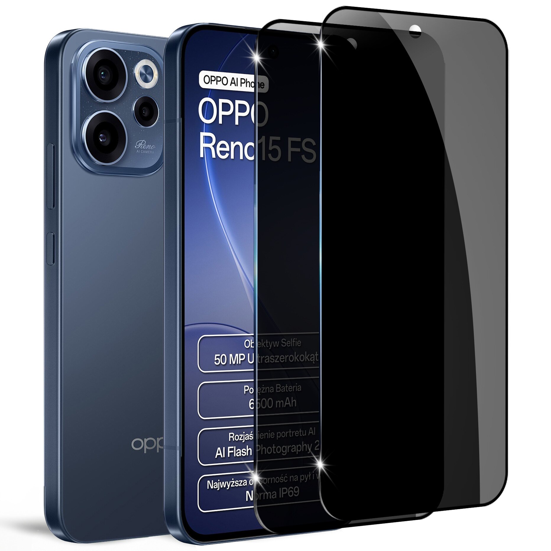 2x Folii protectie Anti-Spy ERBORD pentru Oppo Reno 15 F / 15 FS, 9H, transparent