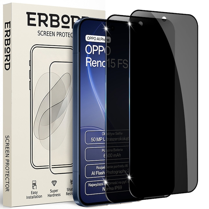 2x Folii protectie Anti-Spy ERBORD pentru Oppo Reno 15 F / 15 FS, 9H, transparent