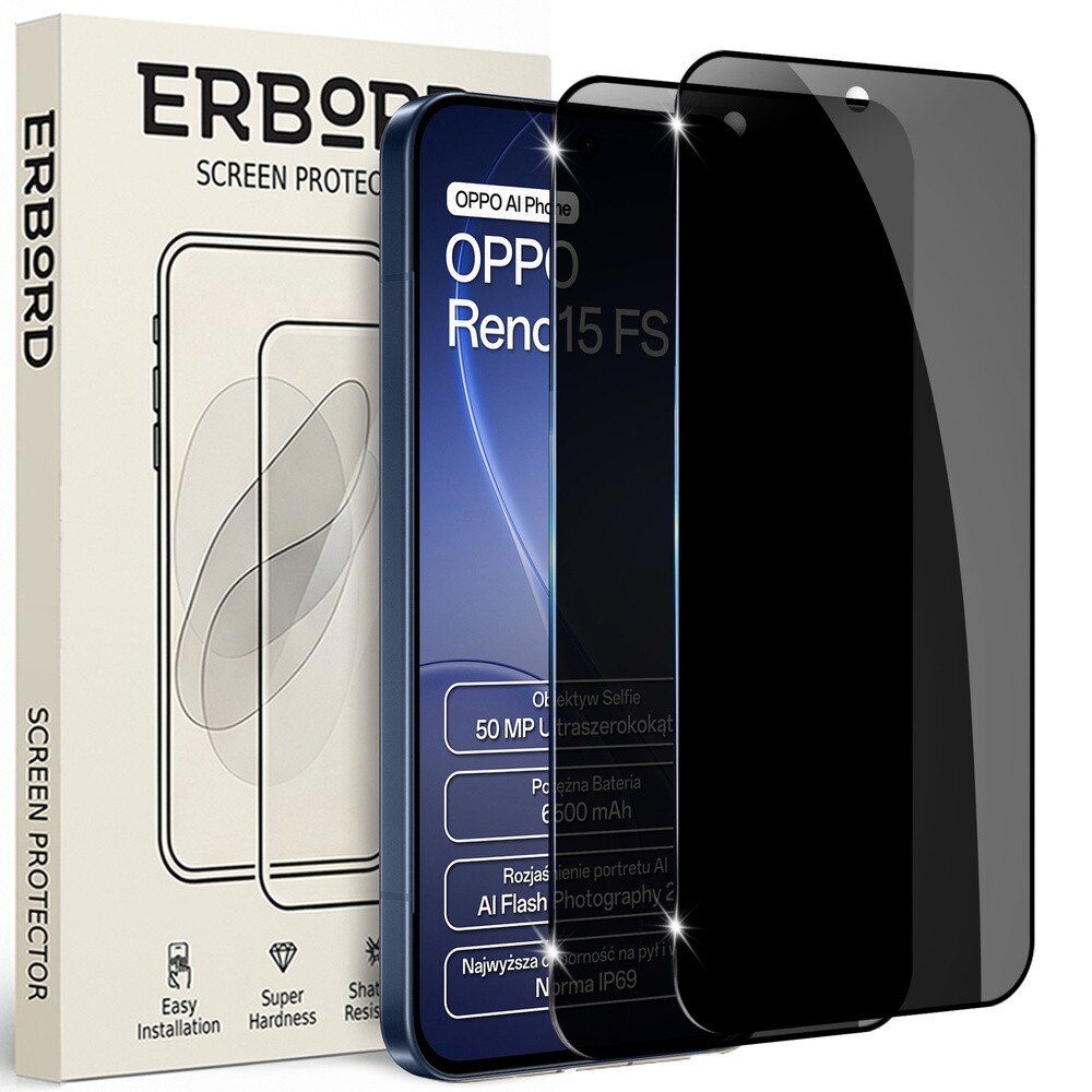 2x Folii protectie Anti-Spy ERBORD pentru Oppo Reno 15 F / 15 FS, 9H, transparent